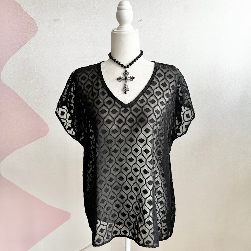 Black Mesh Sheer Top Grunge Witchy Gothic Whimsigoth Small